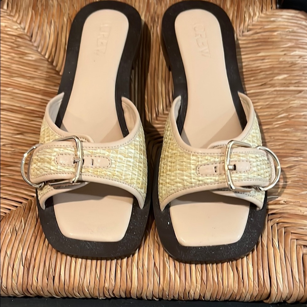 J. Crew Cream and Black Slide Sandals with Elegant Design